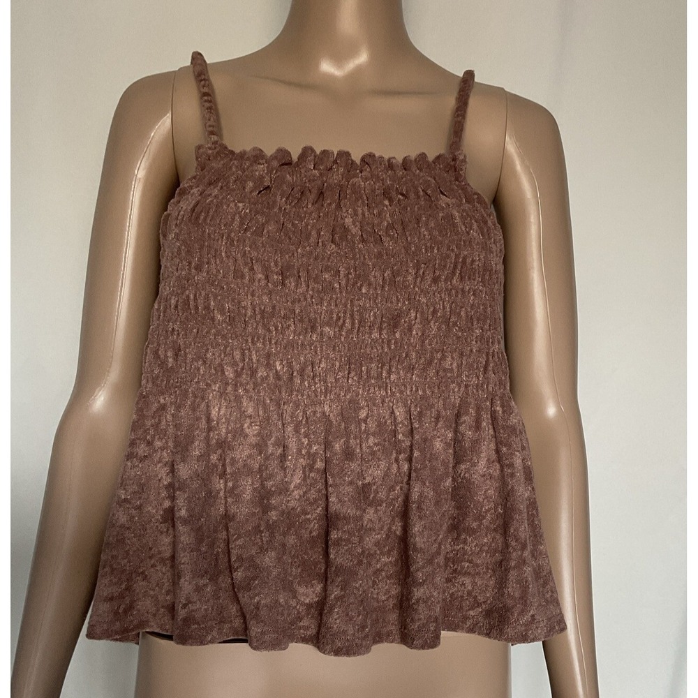 Terry Tank Crop‎ Top Brown Cloth Smocked Peplum Summer Babydoll So Soft Sixe XXL